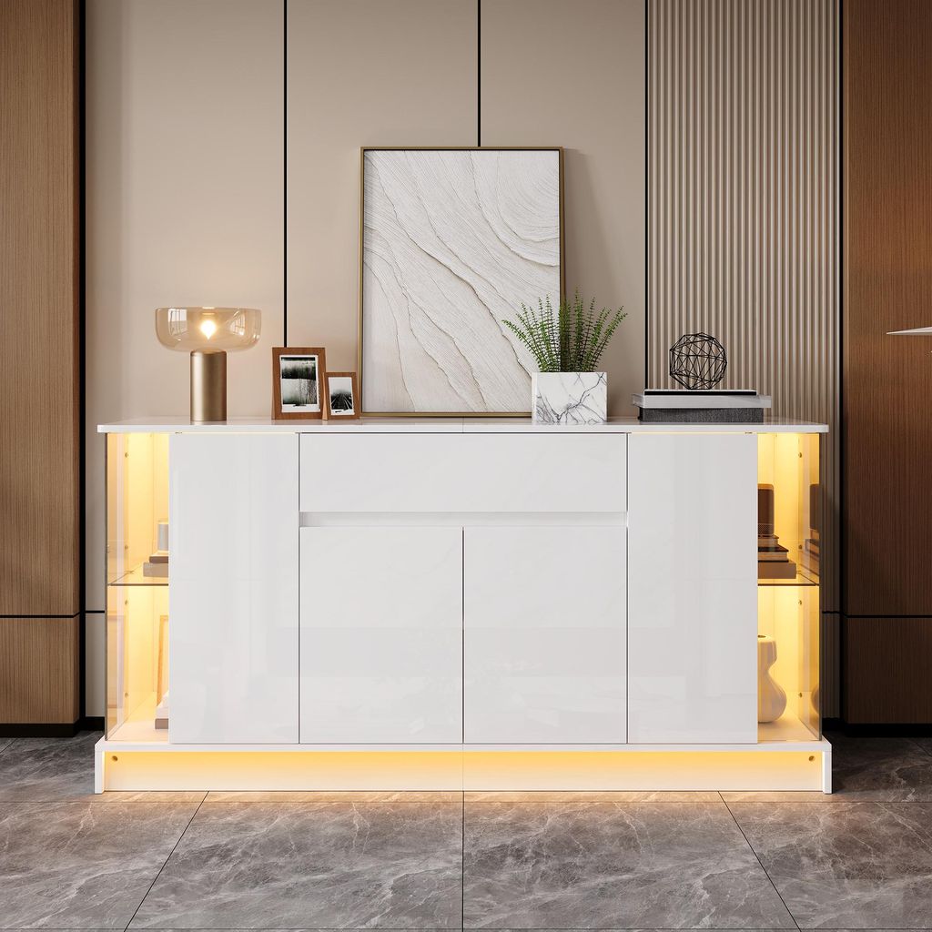 Merax Hochglanz Sideboard mit 2 Glasvitrinen, Kommode mit Produktbild 