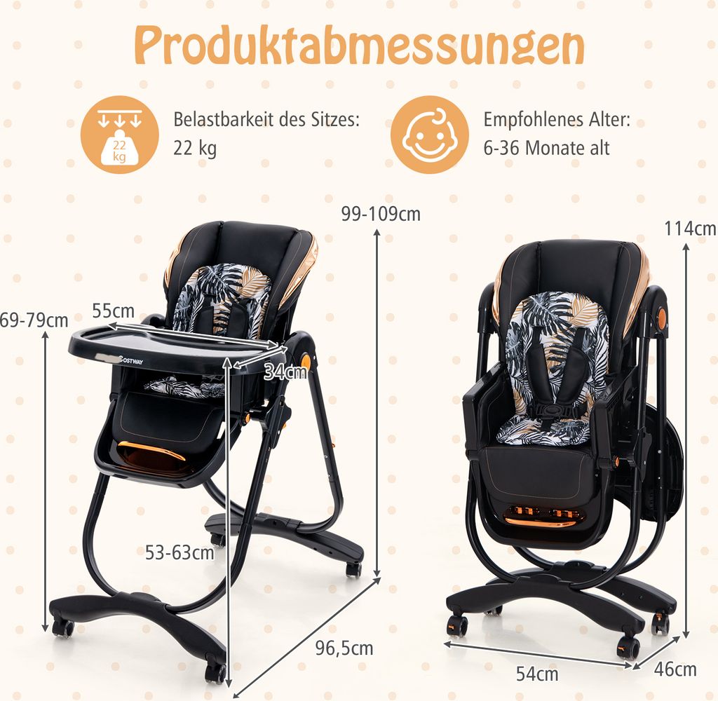 COSTWAY Detská vysoká stolička skladacia, | Kaufland.sk