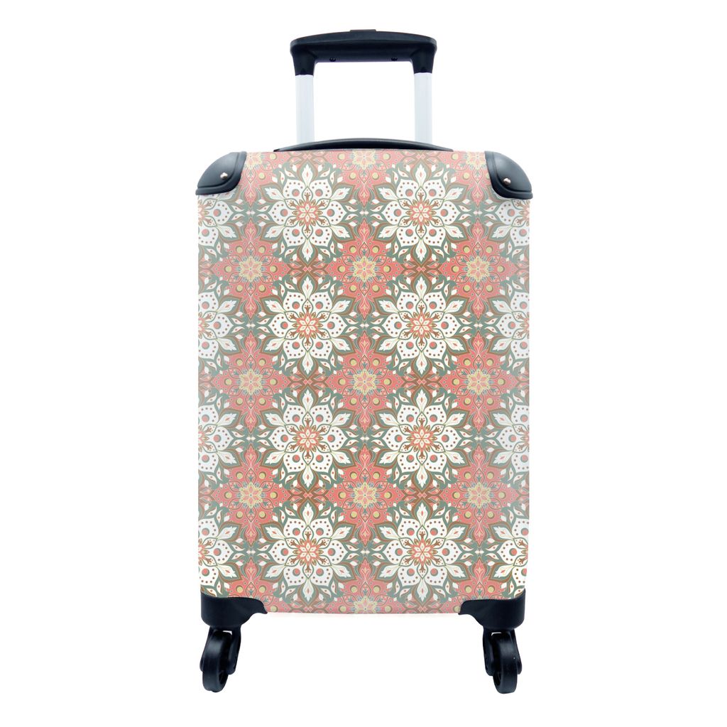 MuchoWow Koffer Handgepäck Trolley Rollkoffer Kleine Reisekoffer mit 4 Rollen - Vintage - Blumen - Mandala - Muster - Cabin Size < 55x40x23 cm &...