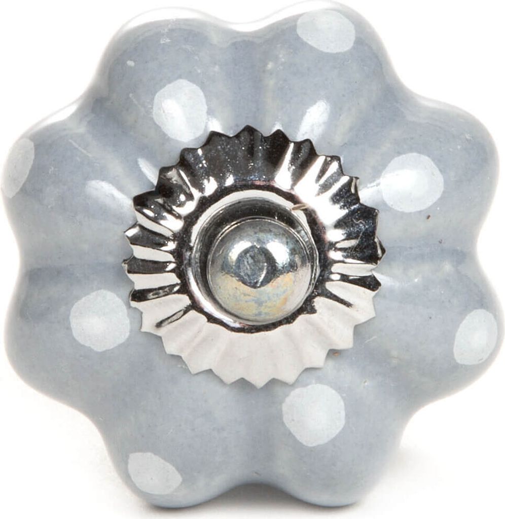 Möbelknopf Lilly grau mit weißen Punkten