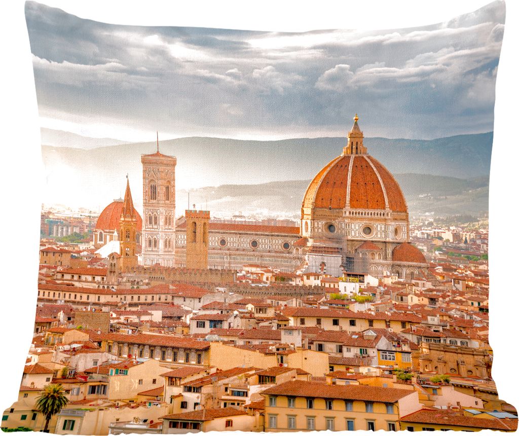 MuchoWow Zierkissen Sofakissen Wohnzimmer Dekokissen 60x60 cm Italien - Sonnenuntergang - Florenz - Sitzfläche - Foto Polster