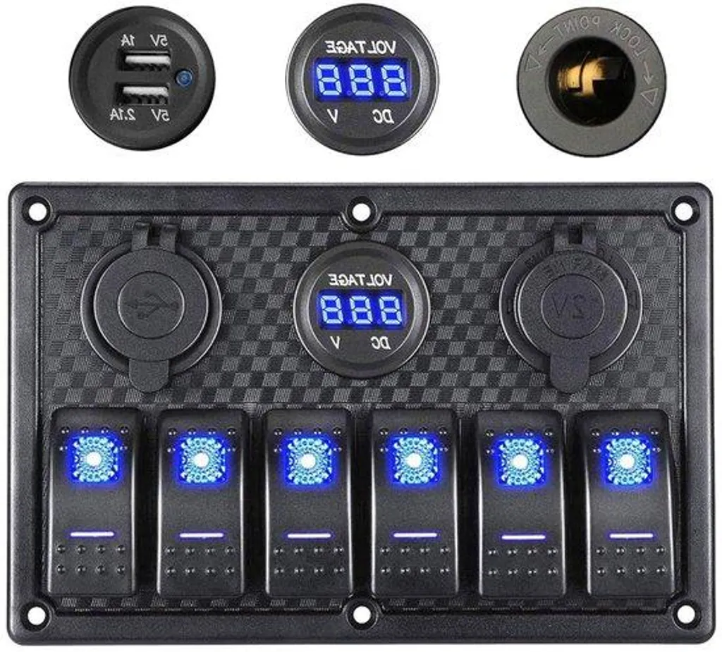 Panneau de Commande Étanche 6 Boutons 12V/24V avec Double Prise USB Charge