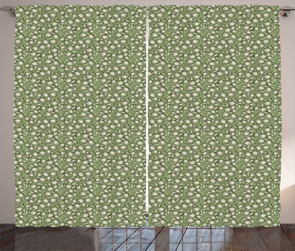 ABAKUHAUS Blumen Rustikaler Vorhang, Retro-Blüten Efeublätter, Wohnzimmer Universalband Gardinen mit Schlaufen und Haken, 280 x 225 cm, Resedagr...
