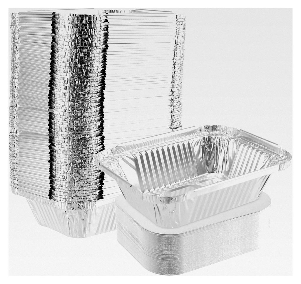 100 Stück Aluschalen mit Deckel, 260 ml Aluminium Grillschalen, quadratisch, 13 x 10 x 4,2 cm, Aluminium Tropfschalen für Grill, Kuchen, Obst und...