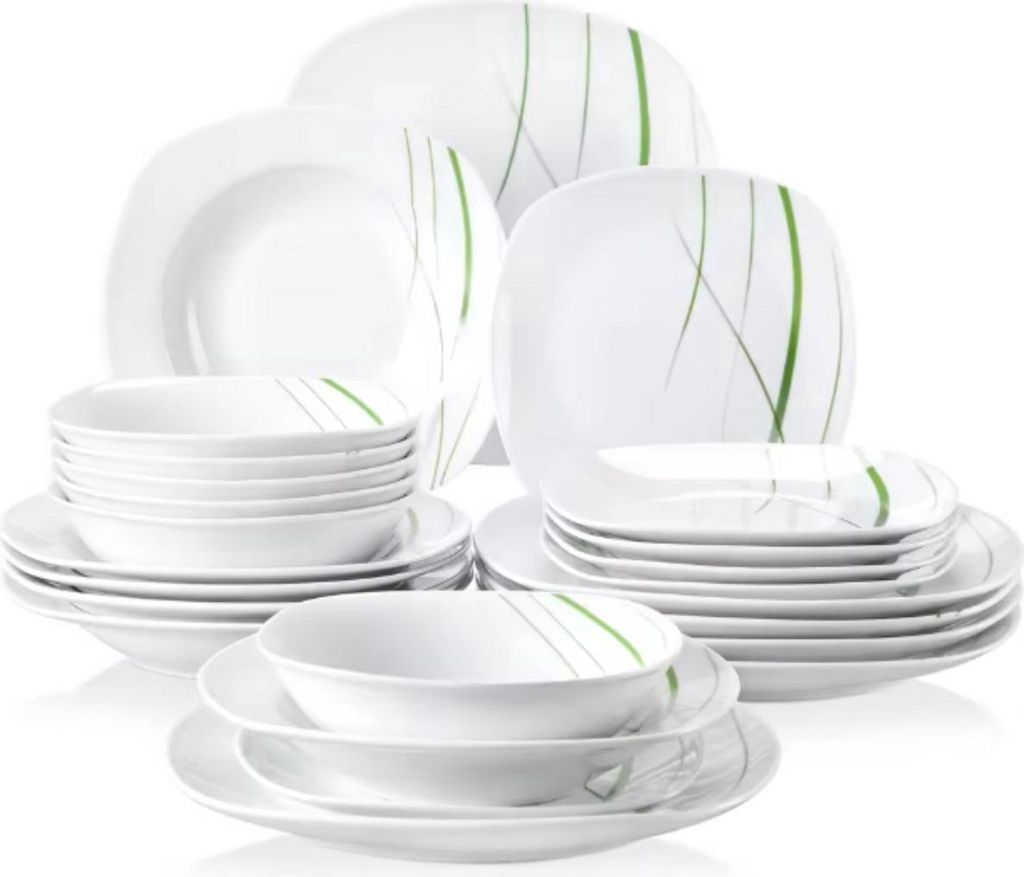 Grandeur Serviesset– 6 Personen – Keramik – Weiß – 24-teilig – Elegant und vielseitig