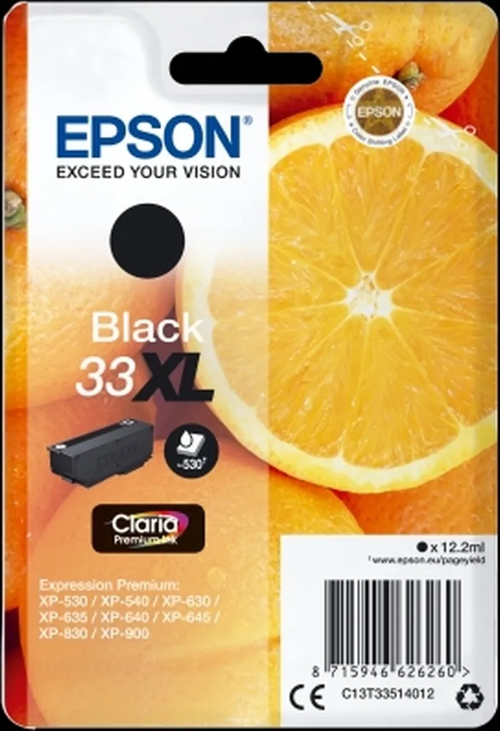 Cartouche d'encre noire Epson 33XL T3351 anti-bavure pour texte net