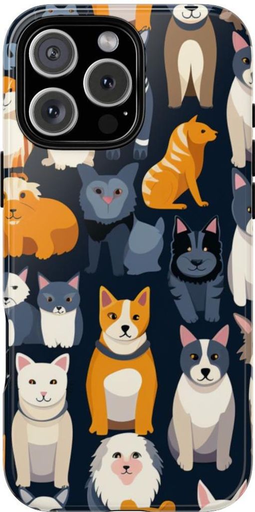 Verspieltes Katzen- und Hunde-Muster in lebendigen Farben – Hülle Kompatibel mit iPhone 16 Pro Max