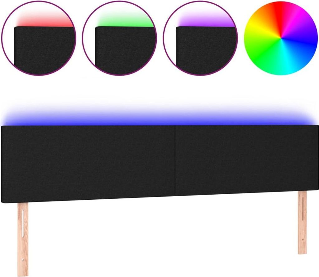 vidaXL LED Kopfteil Schwarz 200x5x78/88 cm Stoff