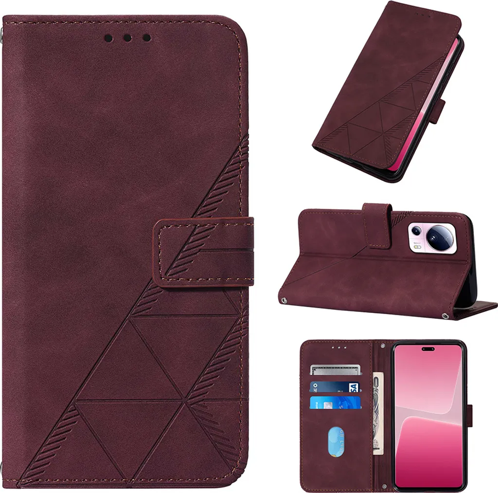 Flip Folio PU Pelle Portafoglio per Xiaomi 13 Lite Cover con chiusura magnetica,tasca con cerniera,con 7 scomparti per carte di credito,con Cinturino da Polso Magnetica Goffrato Fiore Cover Viola