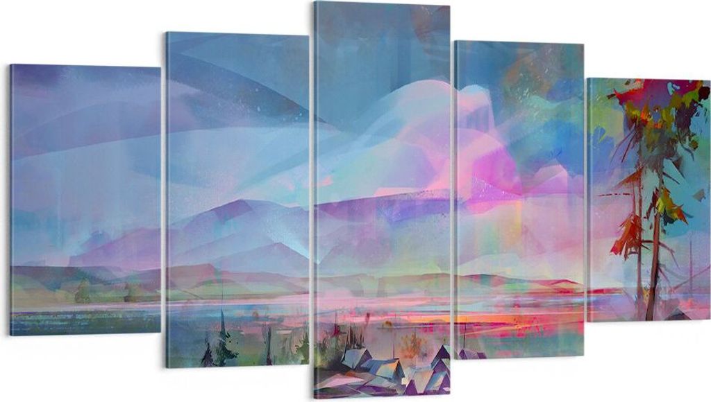 Bild auf Leinwand - Leinwandbild - Berge Baum Wasser - 160x85cm - Wand Bild - Wanddeko - Wandbilder - Leinwanddruck - Bilder - Kunstdruck - Wanddek...