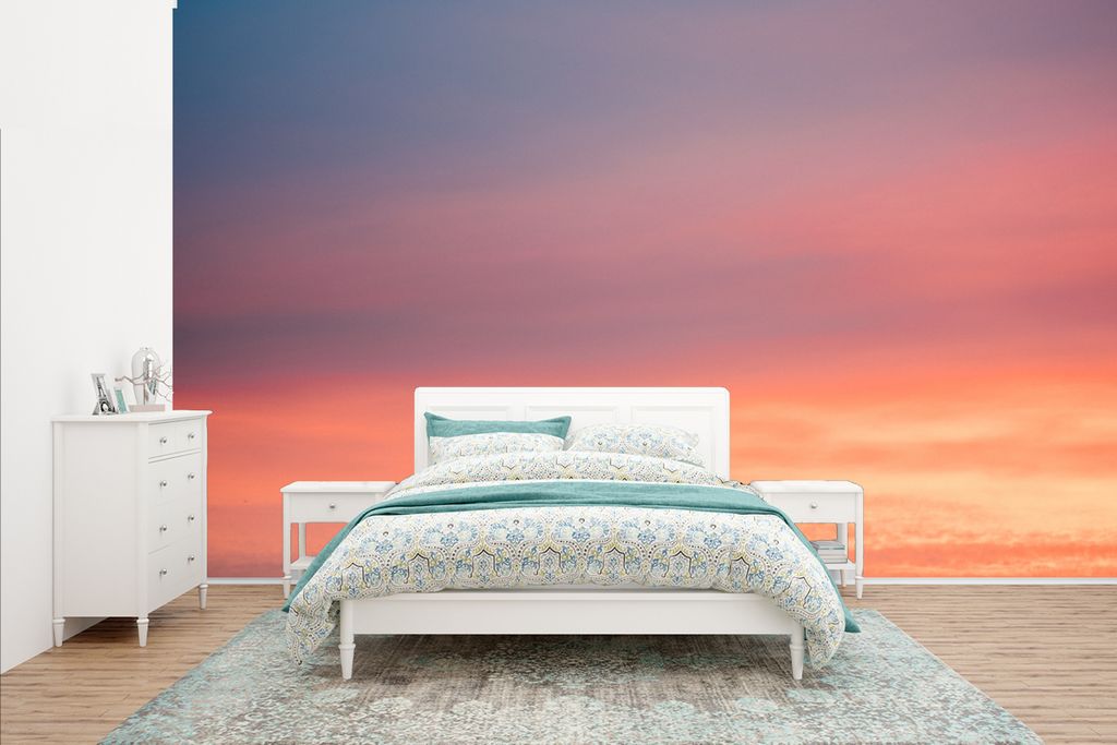 MuchoWow Fototapete für Wohnzimmer oder Schlafzimmer Wandtapete Vinyl Motivtapete Sonne - Himmel - Wolken - Rosa - 435x260 cm - Kinderzimmer