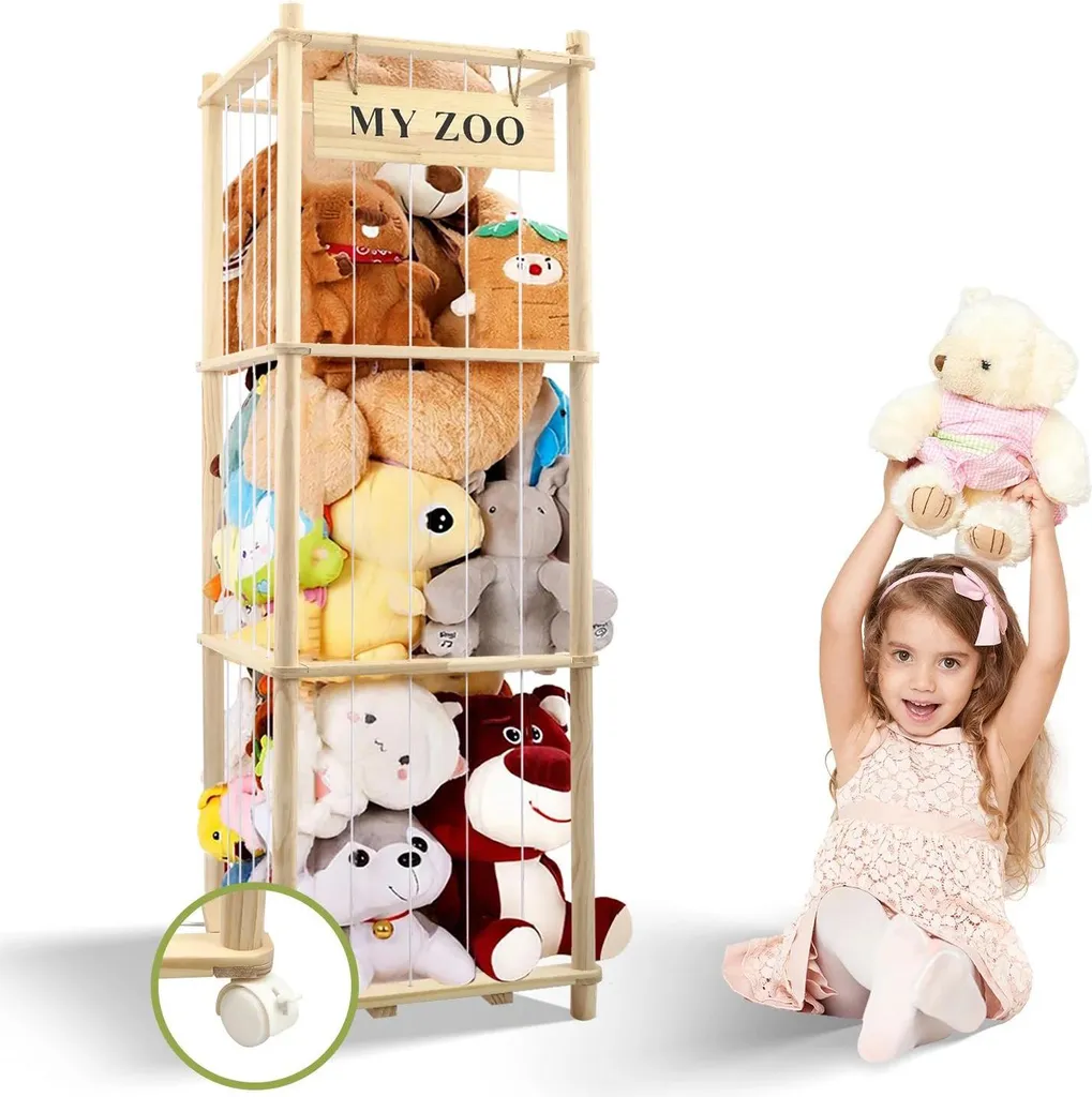 Contenitore Peluche Legno Massello Blu 138cm - Ruote 360° per Cameretta