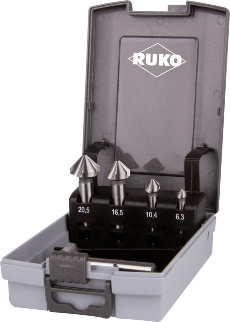 RUKO Kegel- und Entgratsenker-Satz DIN 335 Form C 90° HSS Co 5 in ABS-Kunststoffkassette