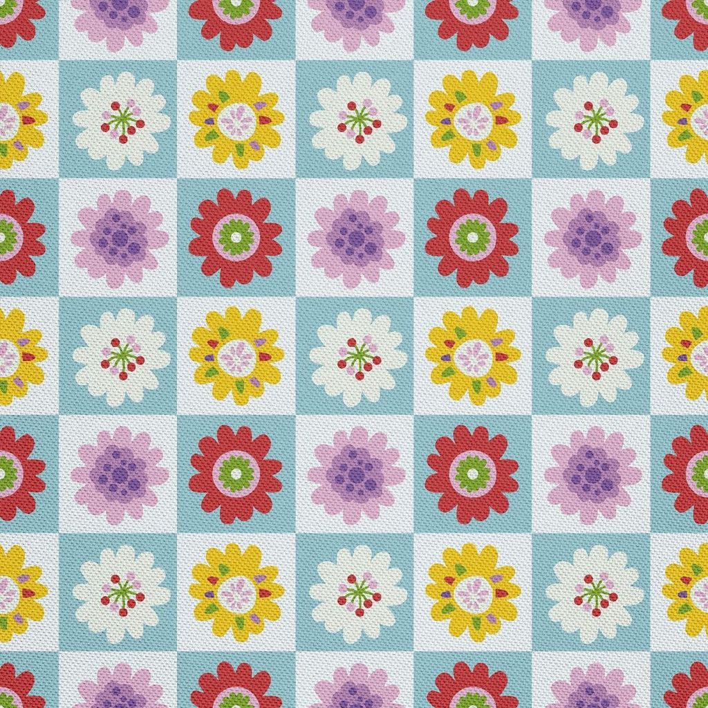 OUTDOOR DEKOSTOFFE OXFORD - Motiv Retro-Blumen auf Quadraten I DX443