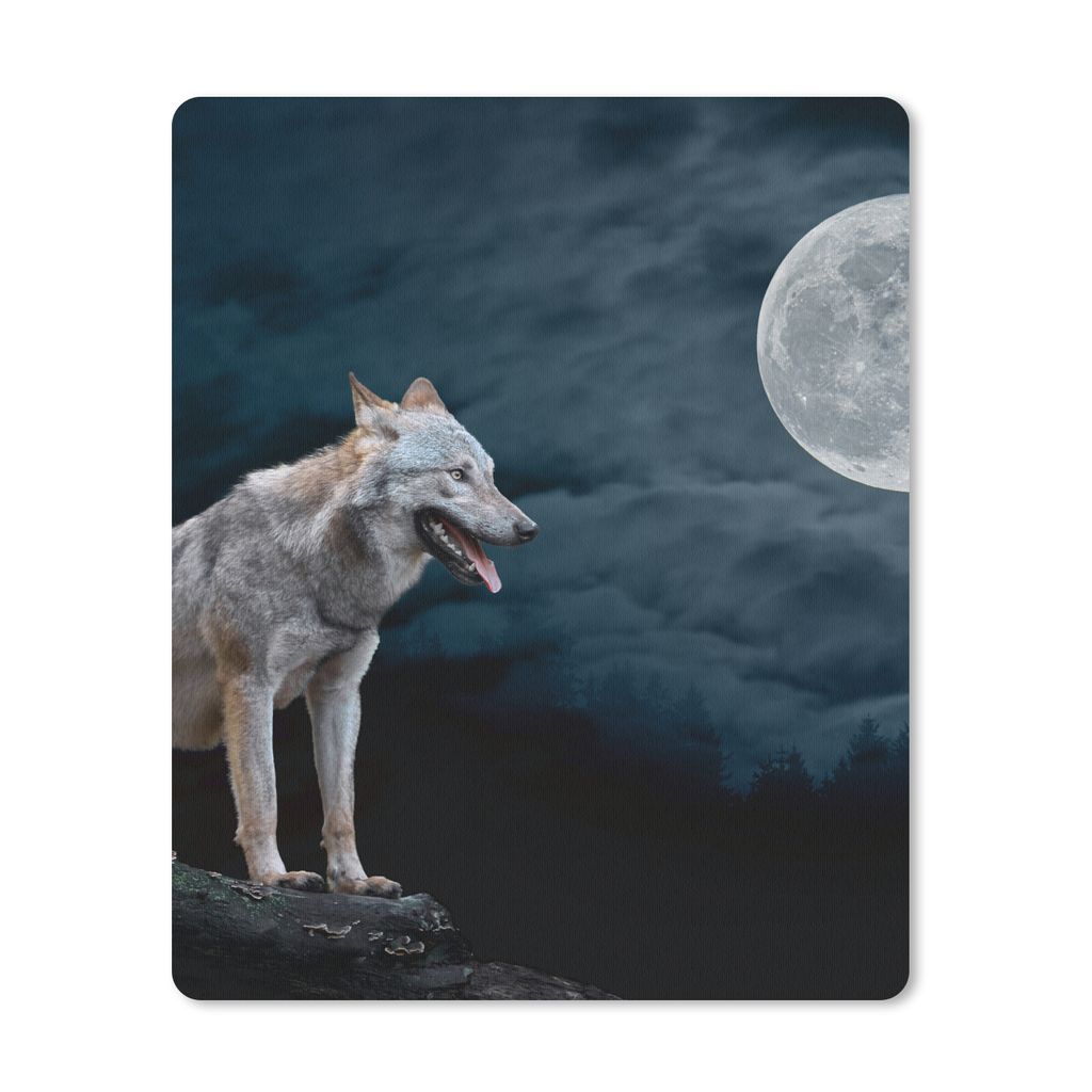MuchoWow Mauspad Mousepad Wolf - Mond - Nacht - Tiere - Porträt 30x40 cm - Mousepads - Maus Mat - Pad - Mausunterlage - Mausmatten