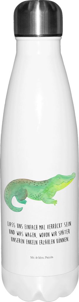 Mr. & Mrs. Panda Thermo-Trinkflasche Krokodil - Weiß - Geschenk, Urlaub, Freundin, Lieblingsmensch, Sportflasche, Trinkflasche, Thermos, Thermosfl...
