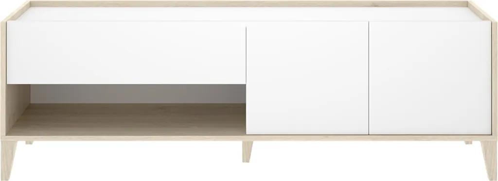 Banc TV blanc modulable et extensible avec rangements ouverts