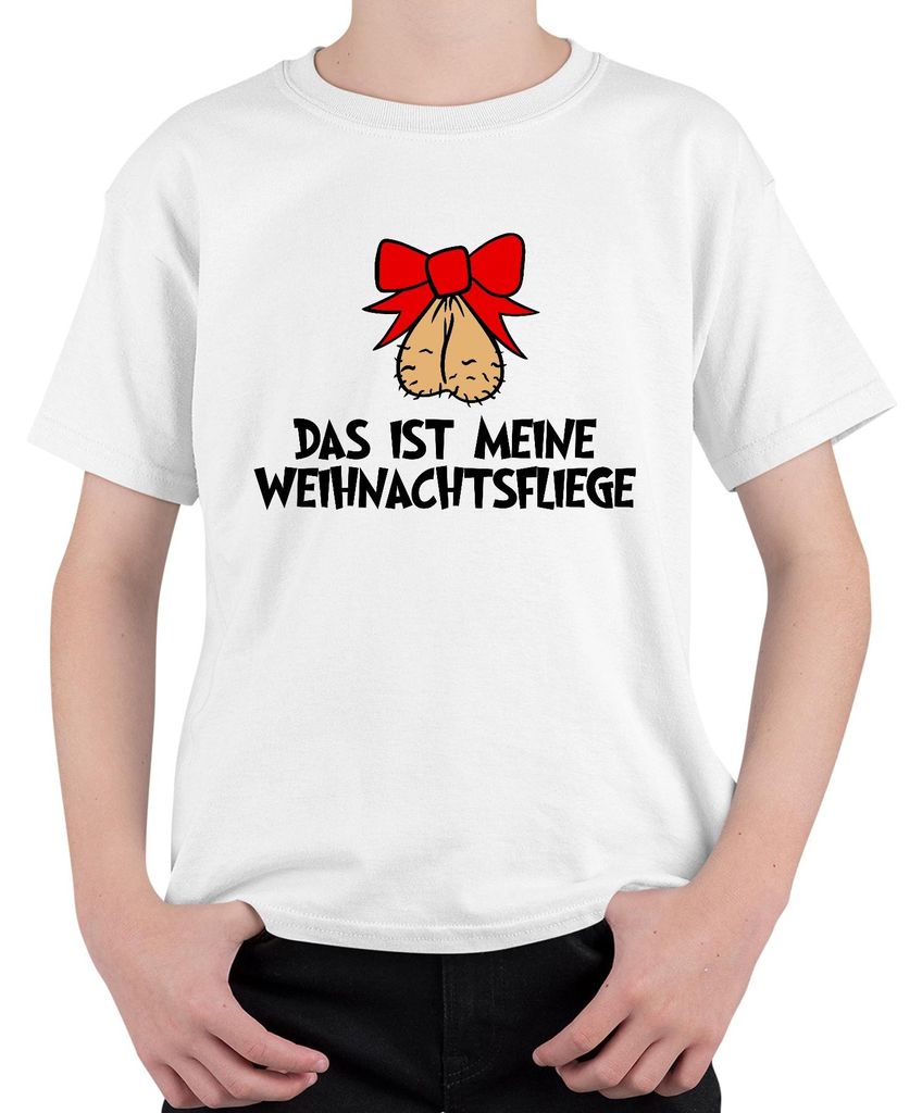 Meine Weihnachtsfliege rote Schleife lustig Geschenk Nüsse Weihnachten Uni Kinder T-Shirt, Weiß, 104