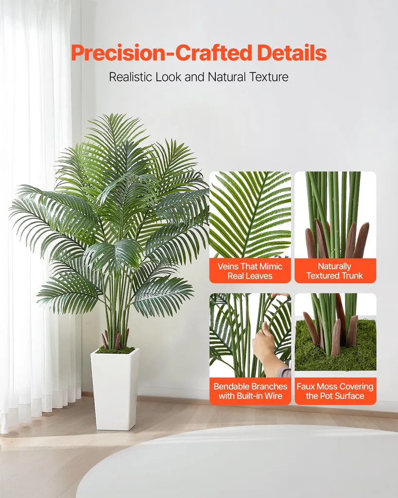 Palma d'Areca Artificiale 1,8m SucceBuy | Pianta di Seta con Vaso Bianco - 2