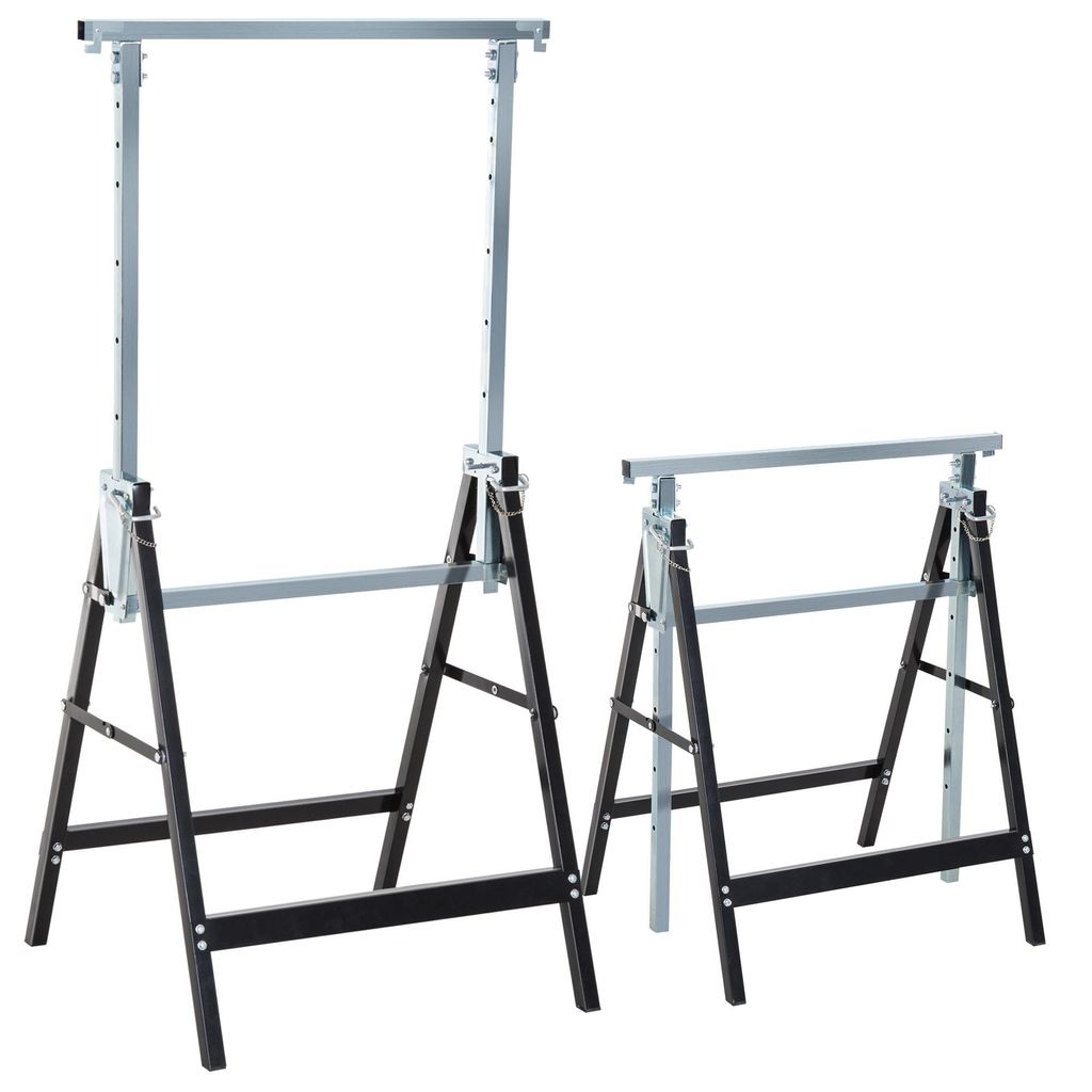 2er Set Arbeitsbock Belastbarkeit bis 200 kg klappbar Sägebock höhenverstellbar 80-130 cm Gerüstbock aus Stahl Unterstellbock Klappbock Stützbo...
