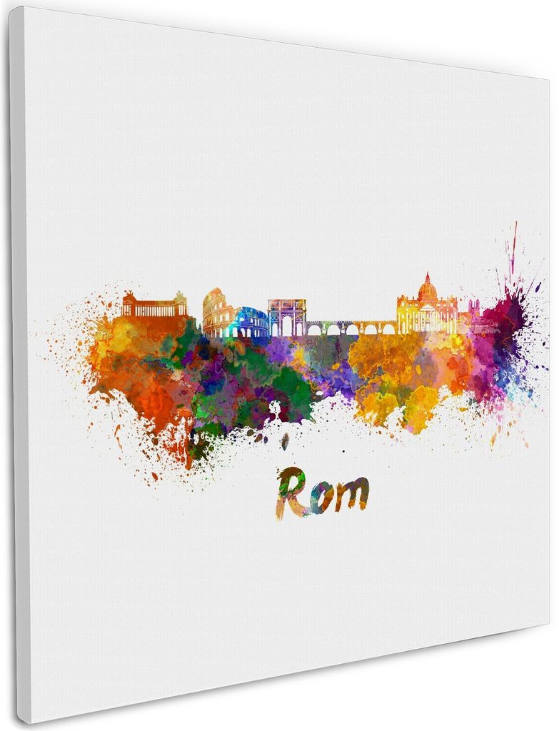 Wallario Premium Leinwandbild Städte als Aquarell - Skyline von Rom in Größe 50 x 50 cm