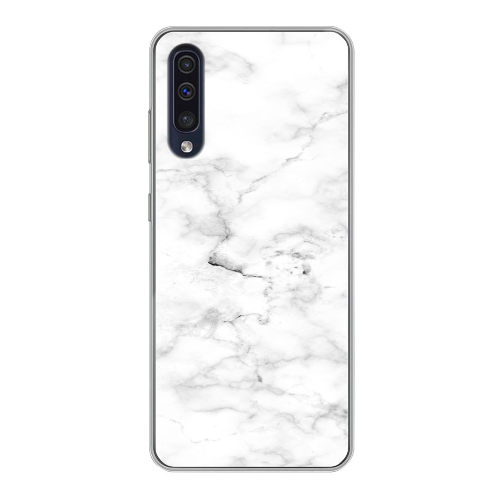 MuchoWow Handyhülle Schutzhülle Hülle für Samsung Galaxy A30s Marmor - Weiß - Grau Silikon Softcase Handy Hülle - Karteninhaber