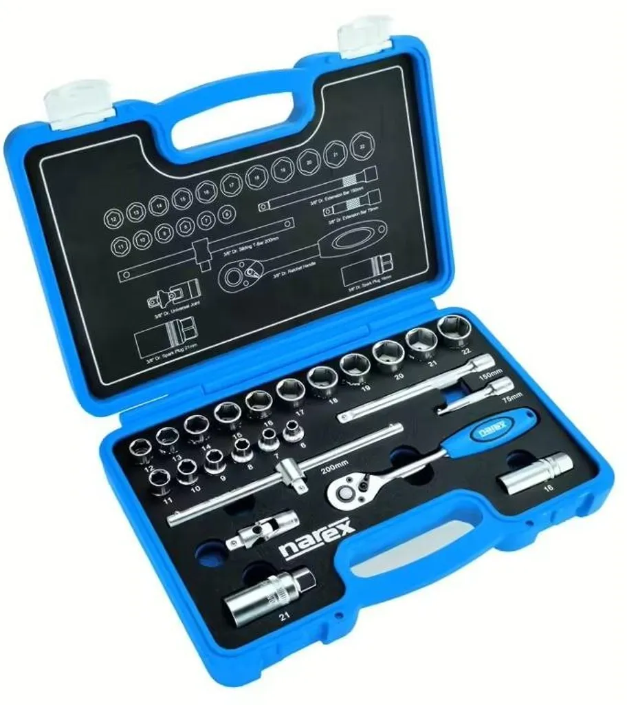 Jeu de douilles 3/8" 24 pièces NAREX 443000906 avec cliquet en coffret