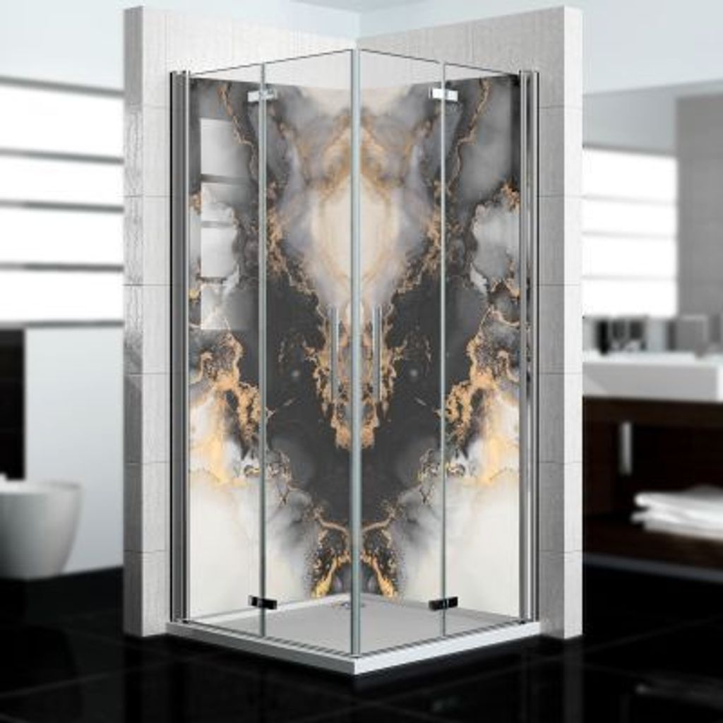 dedeco Eck-Duschrückwände Aluminium wasserfest Motiv: Marmor V13, Nano-Protect seidenmatt, 2 x 90x200x0,3cm, Badrückwand, Fliesenersatz fugenlos...