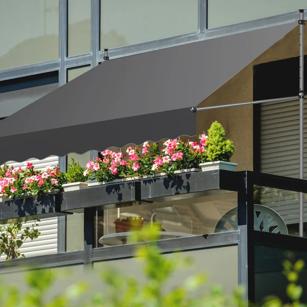 Tenda da sole a pinza Aopunly 350x120cm Tenda da sole per balcone regolabile in altezza con manovella Protezione solare senza foratura per terrazza e balcone Grigio - 7