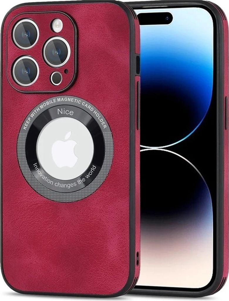 MagSafe Hülle für iPhone 15 Pro Max Handy Schutz Silikon Magnet Case Tasche Kunstleder - ROT