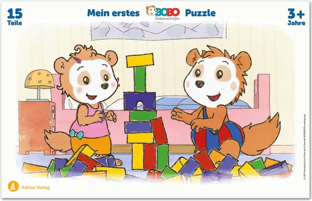 Adrian Verlag Bobo Siebenschläfer Puzzle: Rahmenpuzzle ab 3 Jahre mit 15 Teilen
