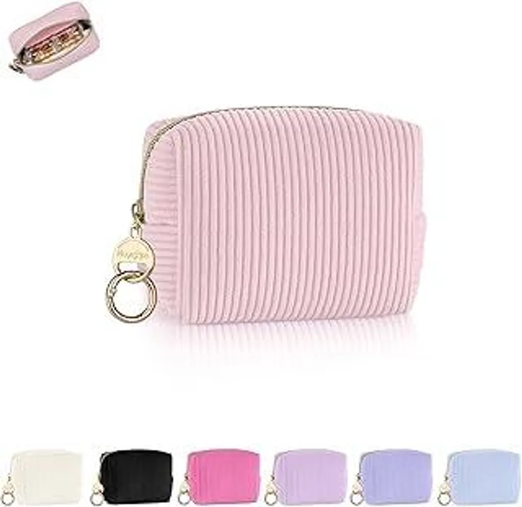 Mini borsa Piccola trousse da trucco Borsa da trucco da donna Accessori da viaggio Borsa da toilette in velluto a coste rinforzato con cerniera Organizer da toilette Regalo per la migliore amica 11*5,5*8,5 cm (rosa)