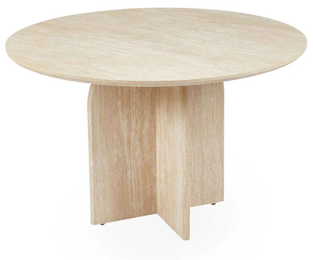 Table à manger ronde effet travertin beige 120 cm Calyptus Menzzo