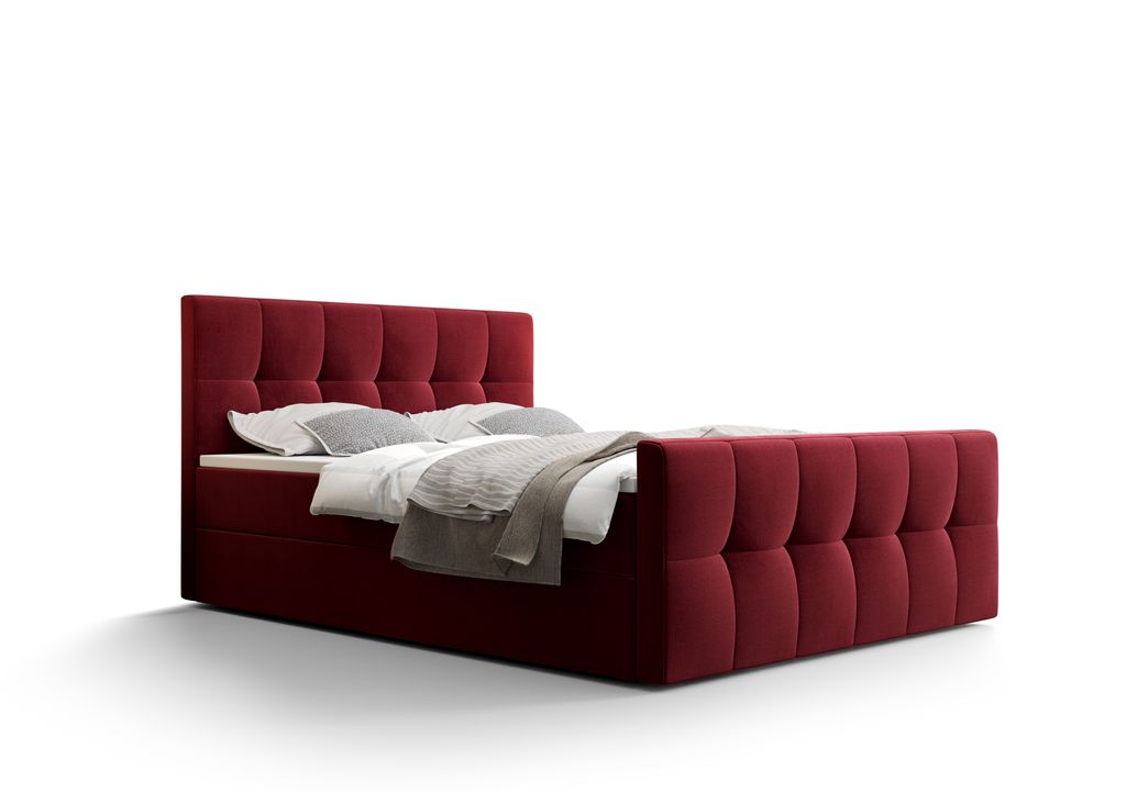 Polsterbett Acaya, A: 160 cm x 200 cm, Farbe: Monolith59 (Rot), Bett mit Stauraum, Doppelbett, Bett 160x200cm, Bett mit Matratze
