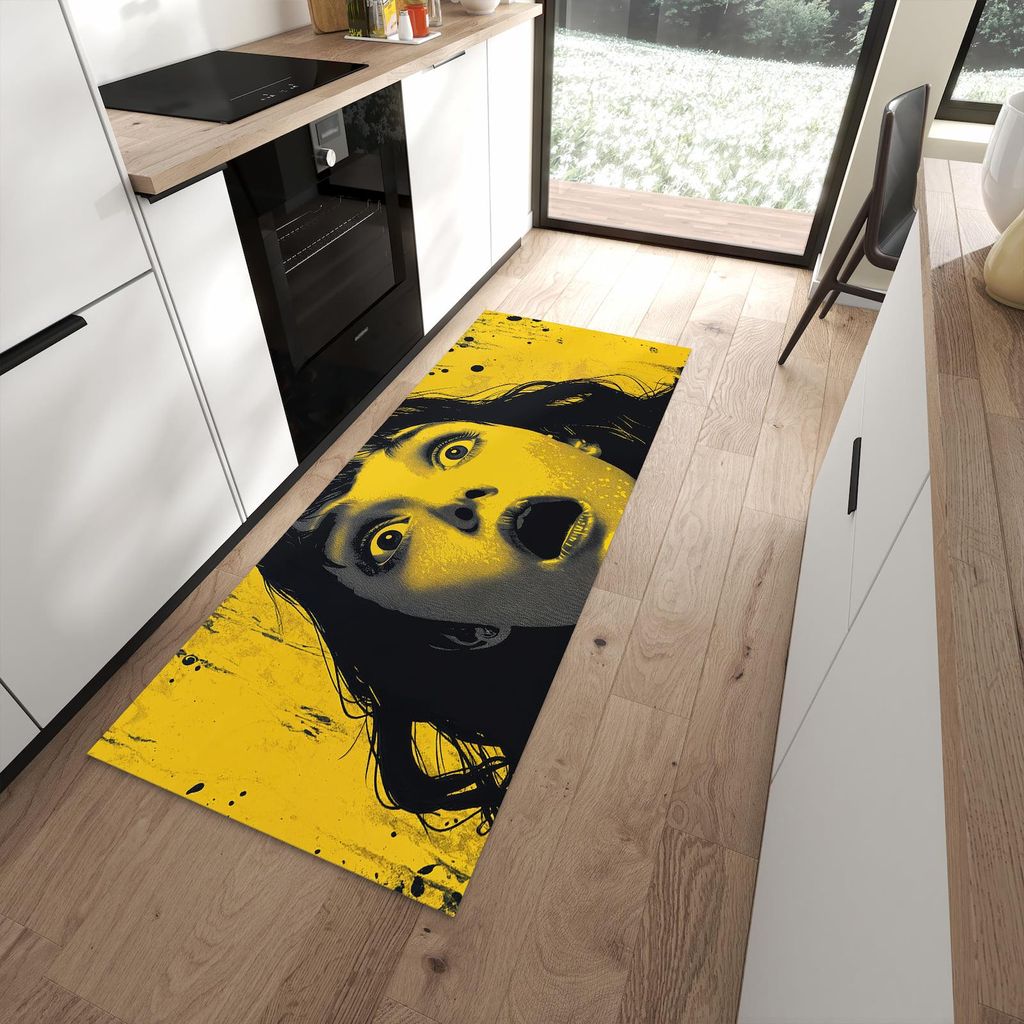 Küchenteppich 80x200cm rutschfest & abwischbar PVC Läufer - Schreiendes Portrait