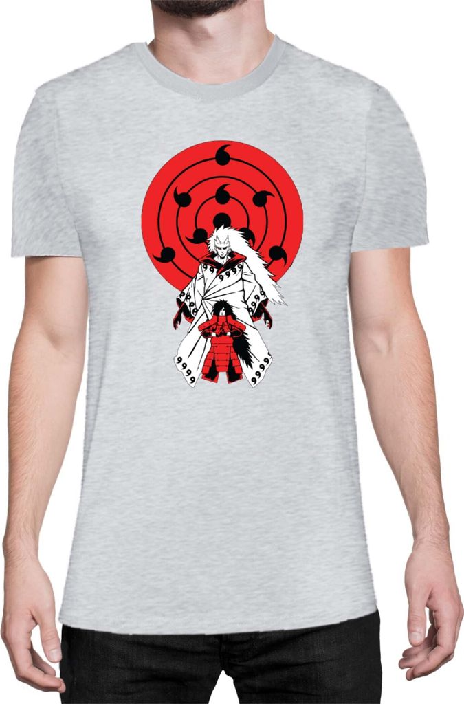 Herren T-Shirt Japan Anime Manga Naruto Madara, Man L / Grau
