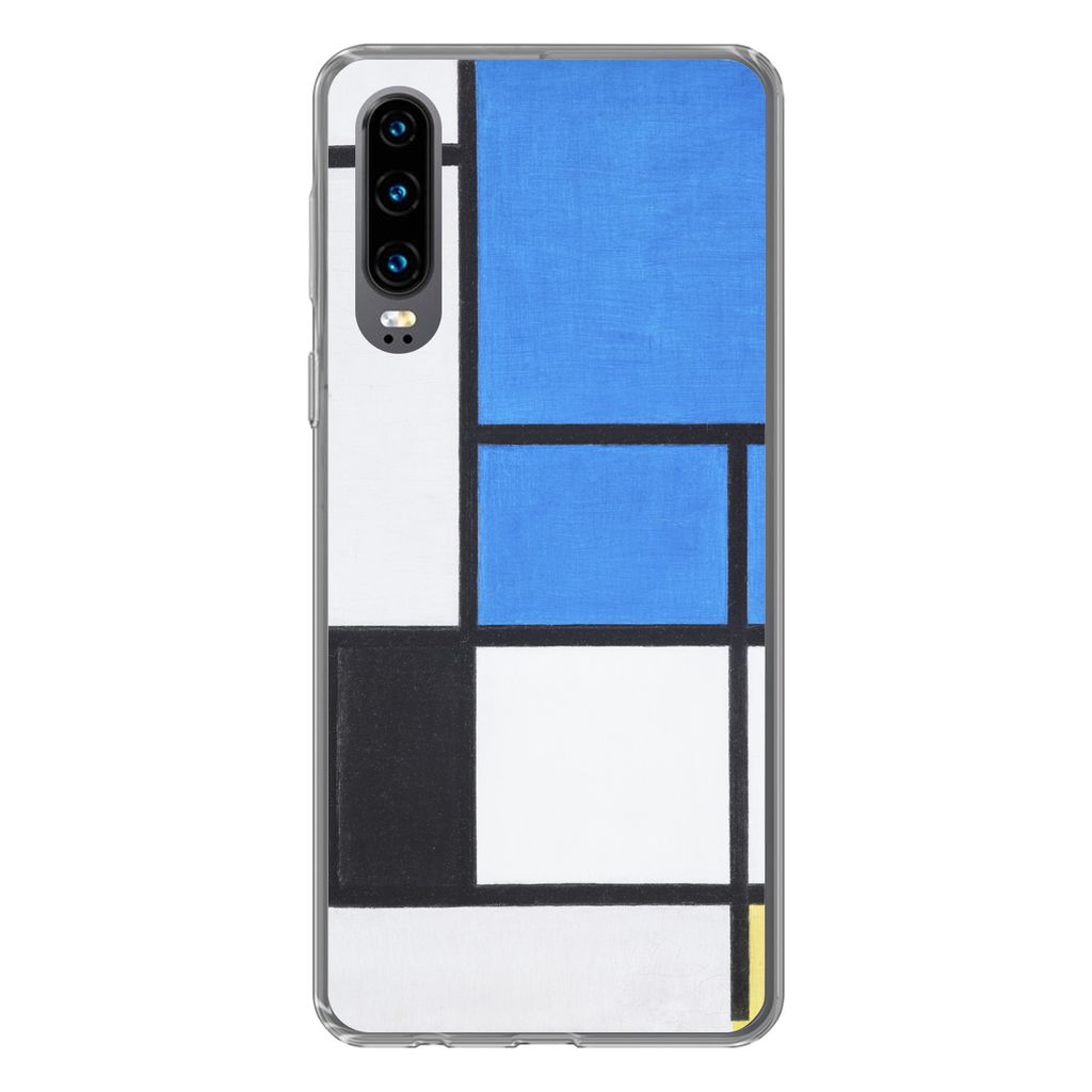 MuchoWow Handyhülle Schutzhülle Hülle für Huawei P30 Komposition mit Blau, Rot, Schwarz, Gelb und Grau - Piet Mondrian Silikon Softcase Handy...
