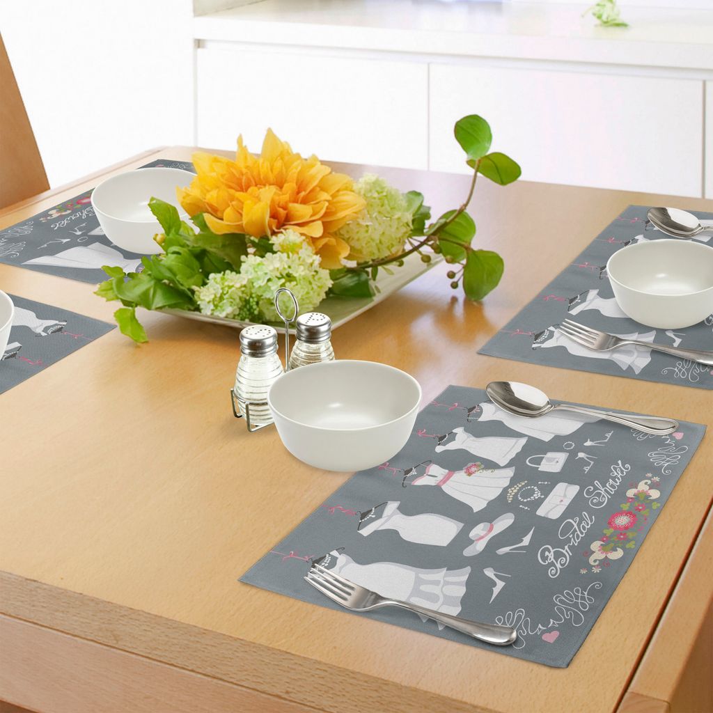ABAKUHAUS Brautdusche Platzmatten, Weißes Hochzeitskleid mit Braut-Details Taschen-Blumen-Druck, Tiscjdeco aus Farbfesten Stoff für das Esszimmer...