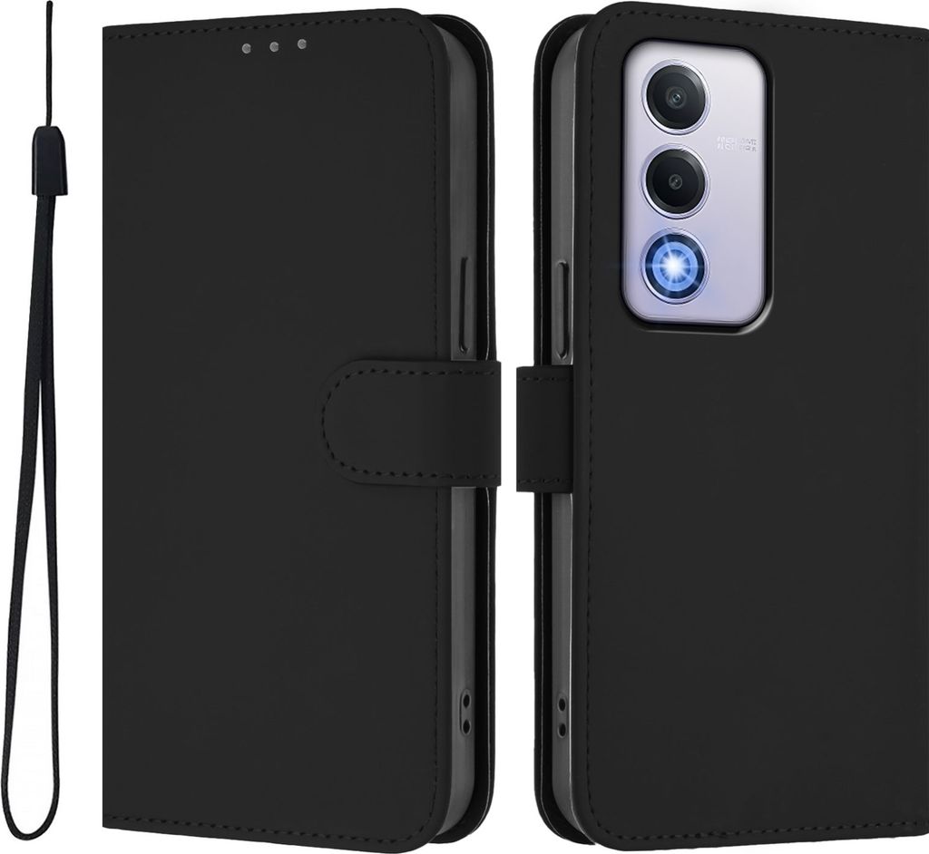 Hülle für Oppo A80 - Phonesta Soft Skin Book Wallet Klapphülle mit Kordel - Schwarz
