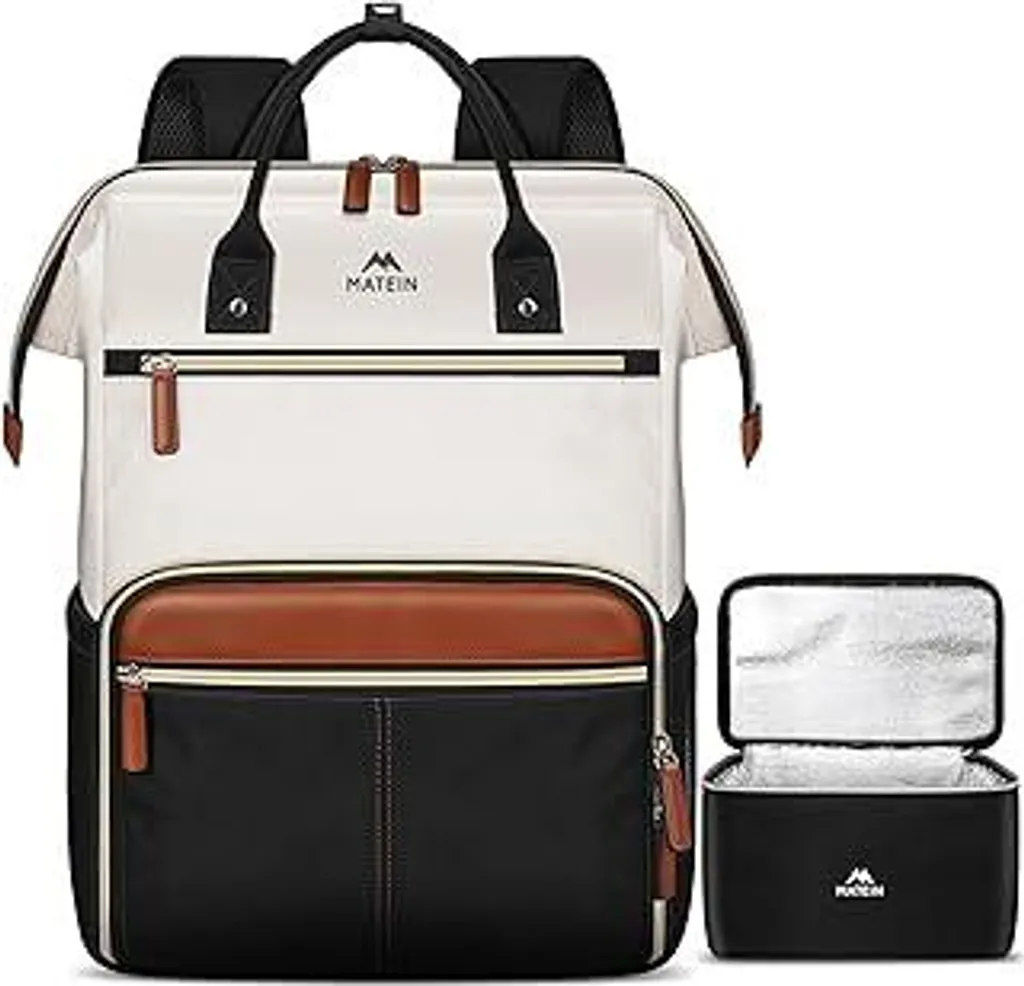 Zaino per laptop da donna MATEIN da 15,6 pollici con tasca termica isolata, zaino con scomparto termico impermeabile, zaino da lavoro antifurto da donna, zaino scolastico 2 in 1 per università, ufficio, lavoro, affari, beige - 1
