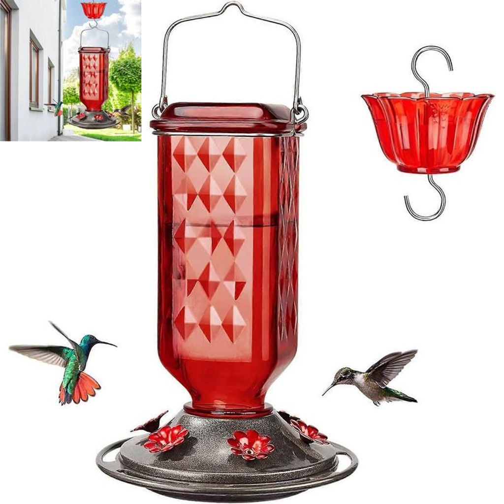 Kolibri Vogel Futterstation 24oz 6 Ports Anti Ameisen & Wespen Schutz Kunststoff wetterfest einfach zu reinigen für Balkon Terrasse Garten Outdoor