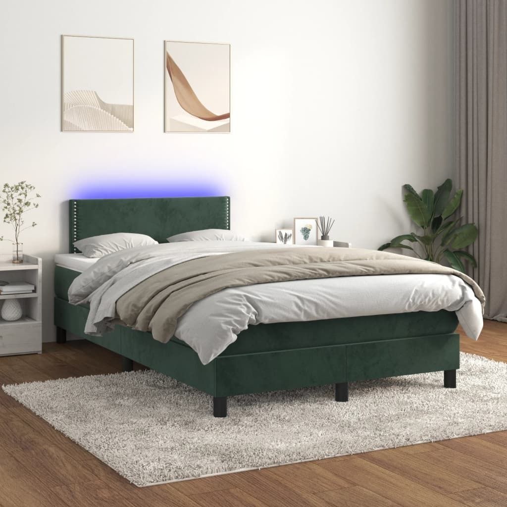 "Rabatt" Boxspringbett mit Matratze - 2 Personen - Strapazierfähiger Stoff - & LED Dunkelgrün 120x200 cm Samt - Klassische Betten CC6019