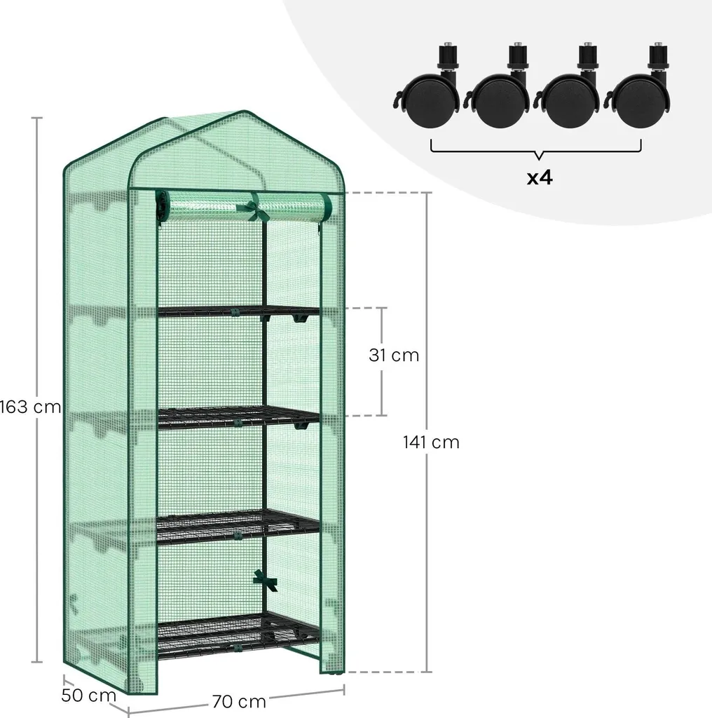 Serre avec roulettes et 3 étagères 163 cm pour tomates et balcon G742