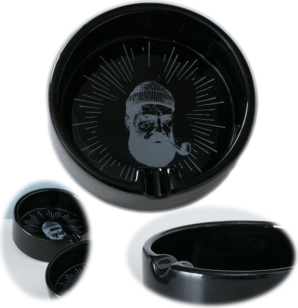 LS-LebenStil Aschenbecher Sylt Schwarz Kapitän 10cm Maritim Keramik Tischaschenbecher Ascher Slogan Spruch Ashtray Nordsee Meer Strand