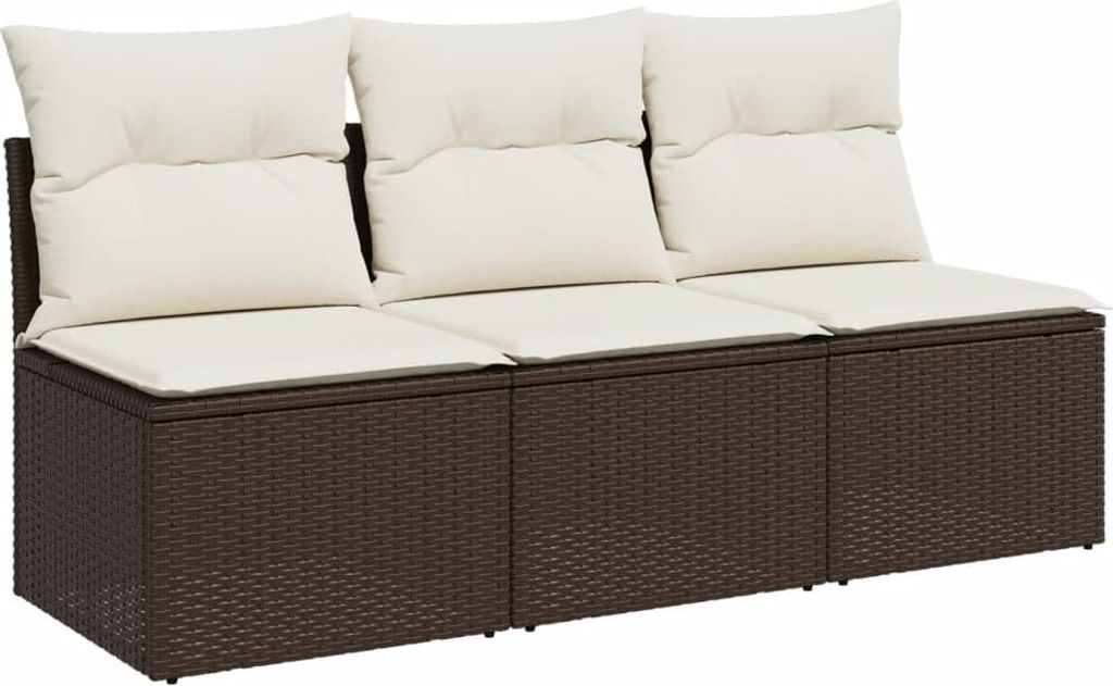 vidaXL Gartensofa mit Kissen 3-Sitzer Braun Poly Rattan Produktbild 