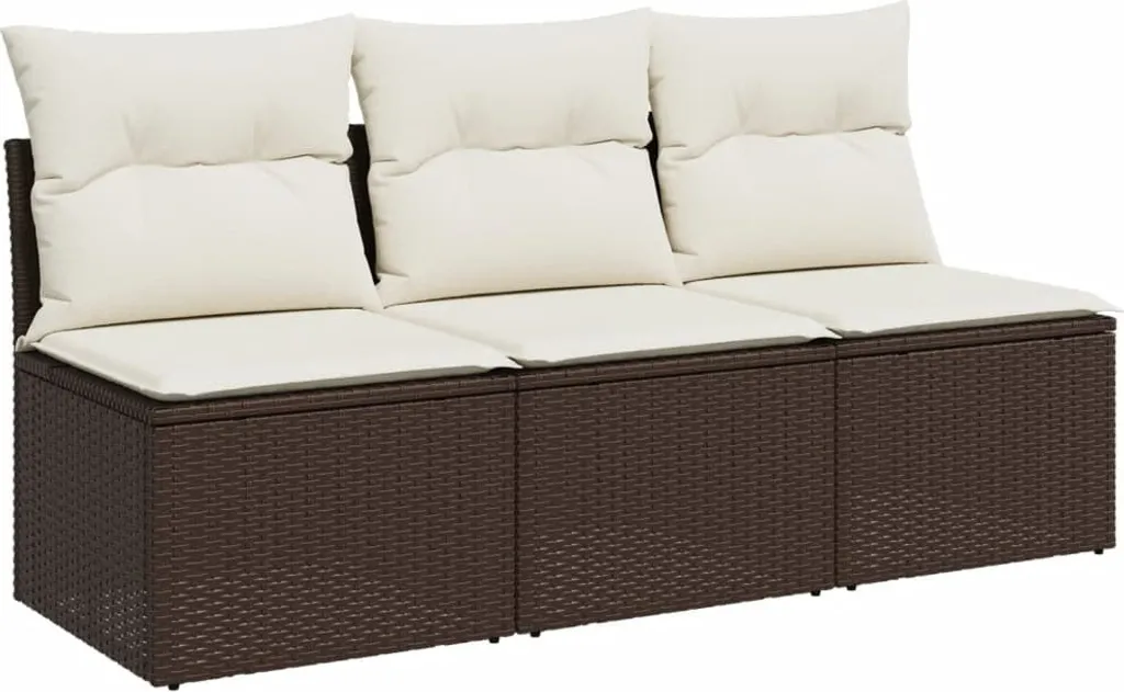 vidaXL Divano da Esterno 3 Posti Polirattan Marrone con Cuscini