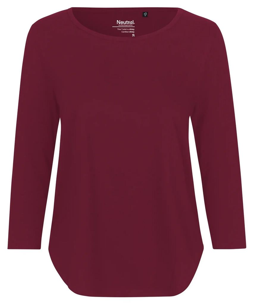 Neutral - T-Shirt für Damen 3/4 Ärmel LT3854 (M) (Bordeaux)