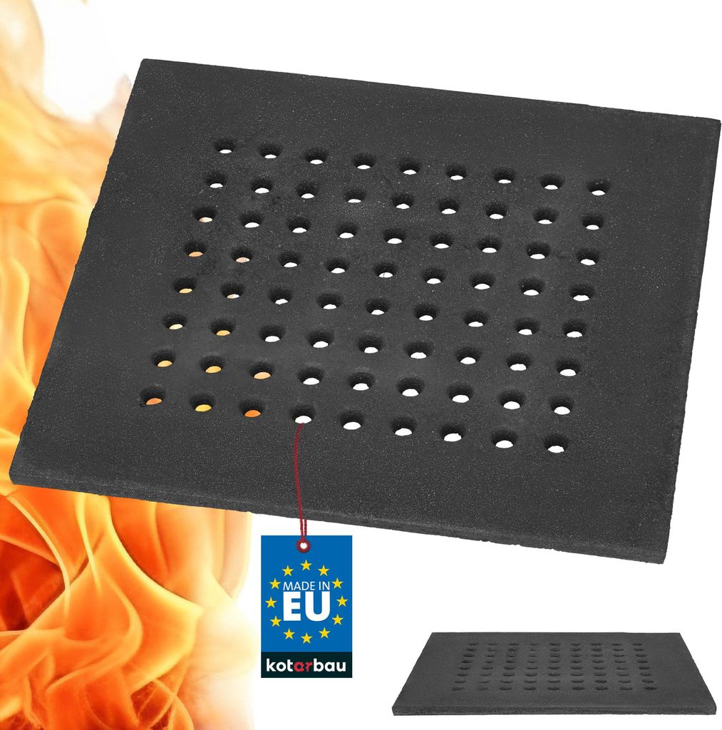 KOTARBAU Gusseisen Kaminrost 38 x 35 cm Kaminofen Rost Ascherost für Kaminöfen Ofenrost Massiv & Robust Gussrost Eckig