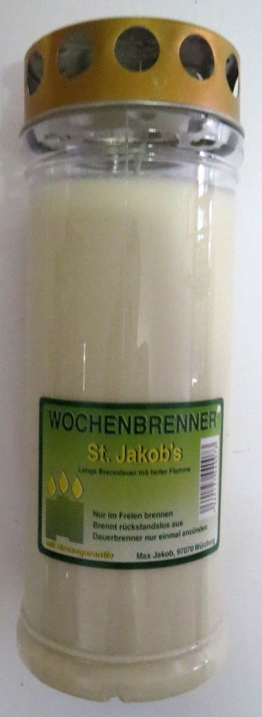 Wochenbrenner mit Golddeckel in weiß , Grabkerze, Produktbild 
