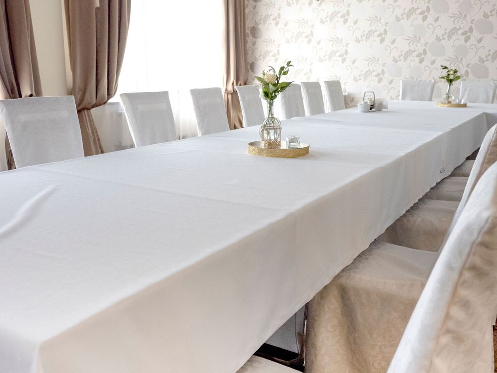 Tischdecke Tischtuch Breite 160 cm weiß Baumwolle Atlaskante 160 x 100